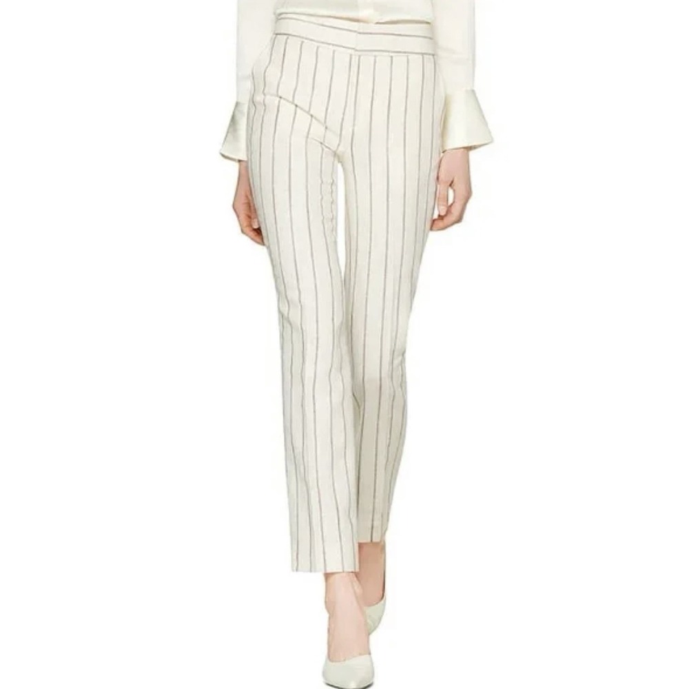 NWT Suistudio Silk Linen Off White Sand Stripe Lane Classic Trouser Pants Size 6